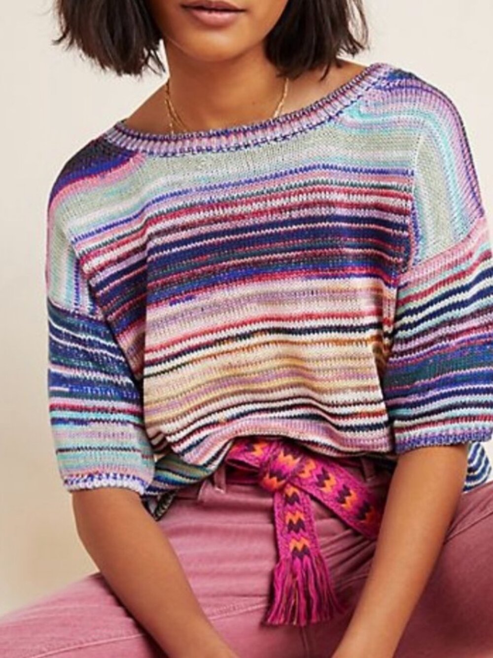 Size S Anthropologie Bianca Short-sleeve Striped Sweater Tee